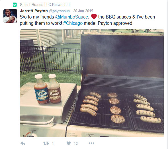 Jarrett Payton tweet recommending Mumbo Sauce
